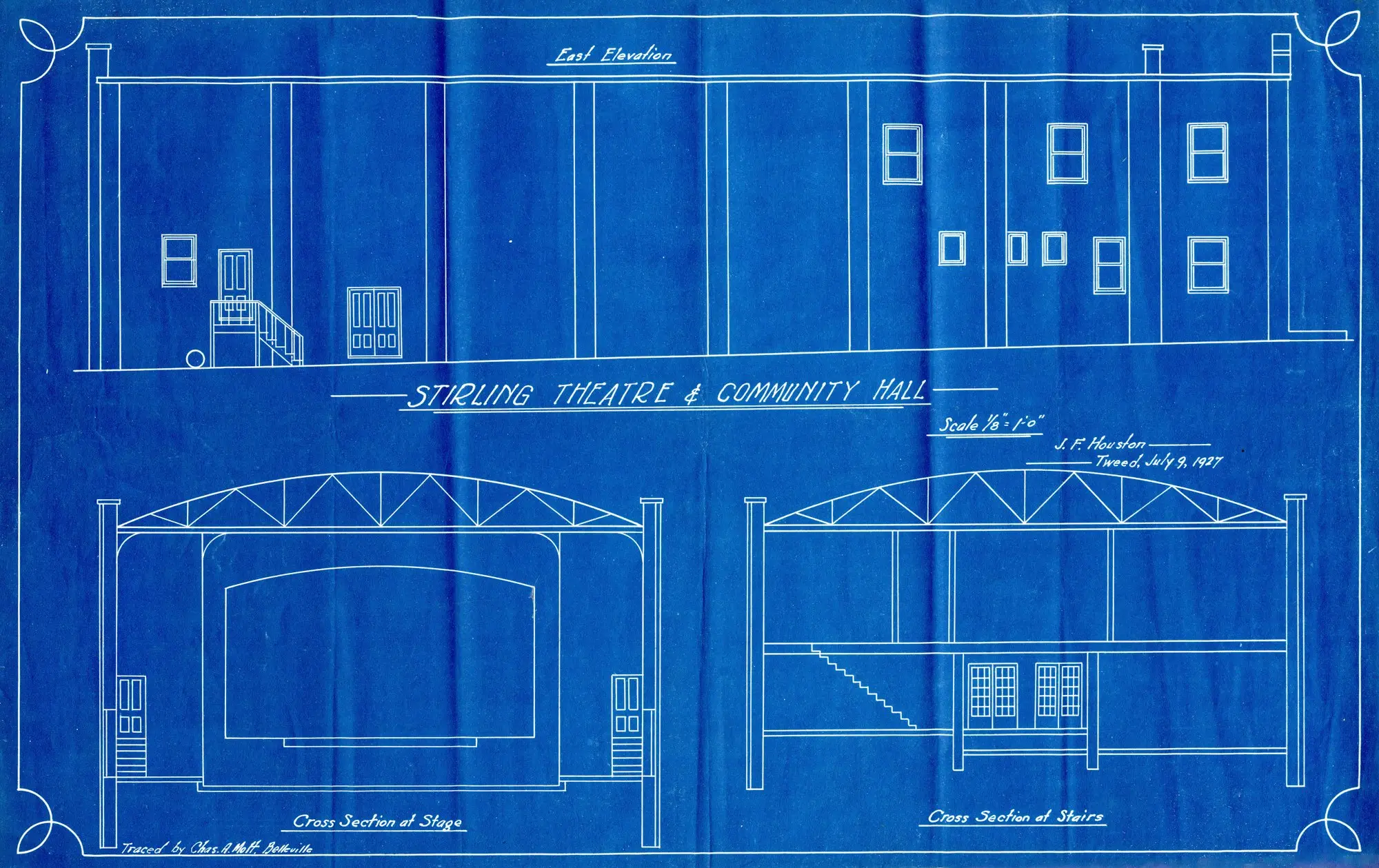 Blueprint plans for a theatre and community hall