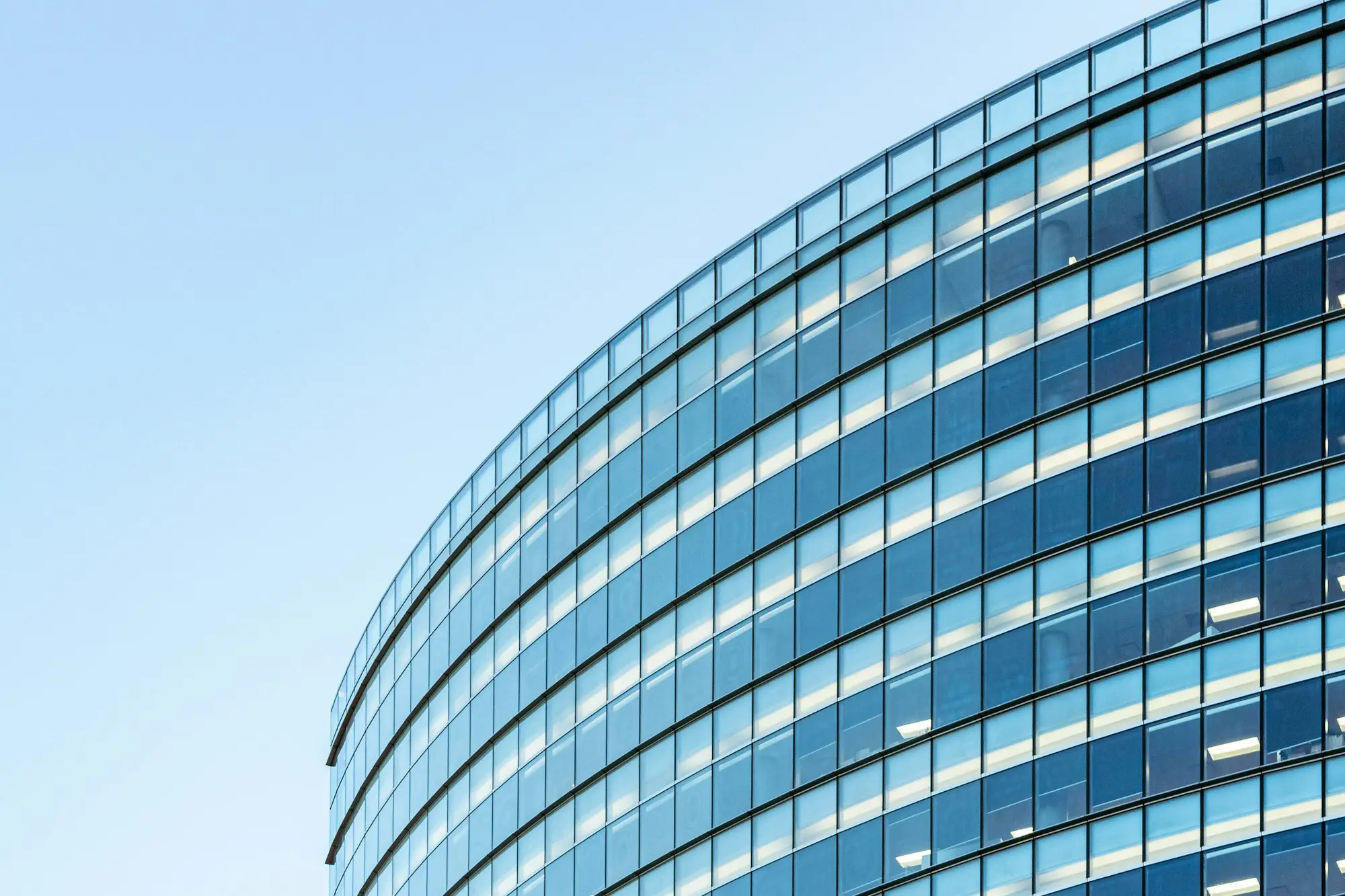 White and blue glass commercial building