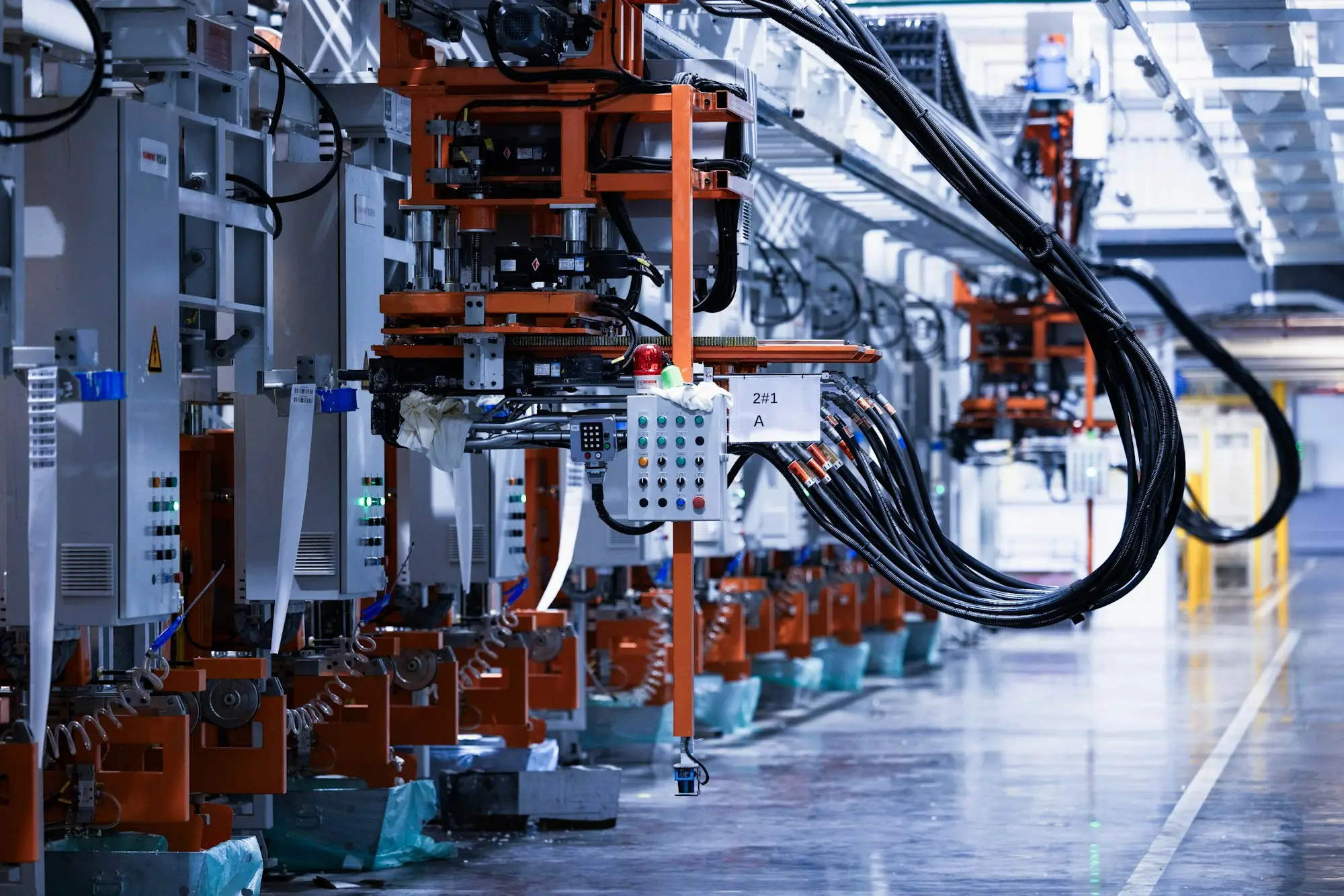 Line of electrical equipment in a factory