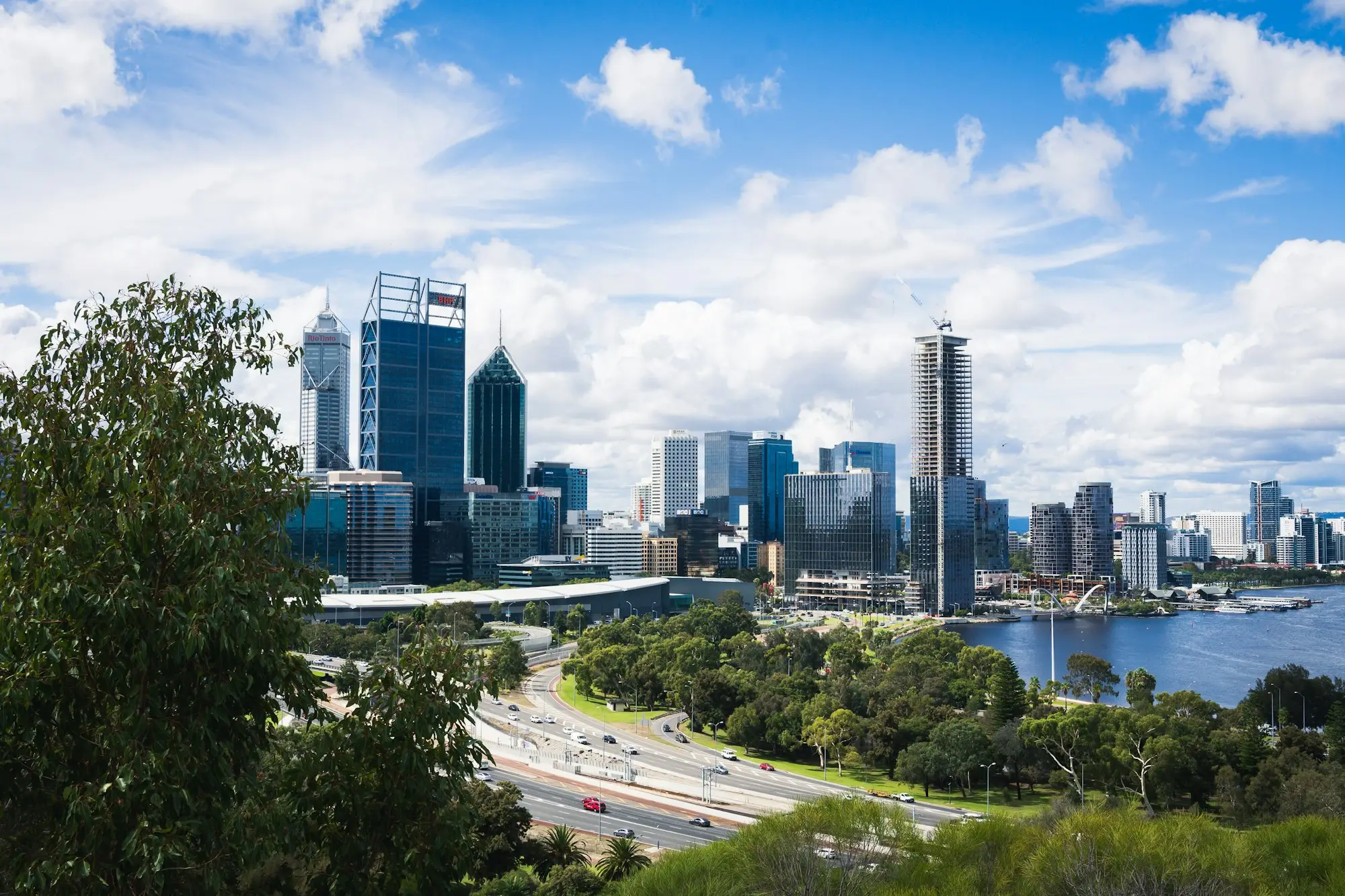Perth city towers beside the river