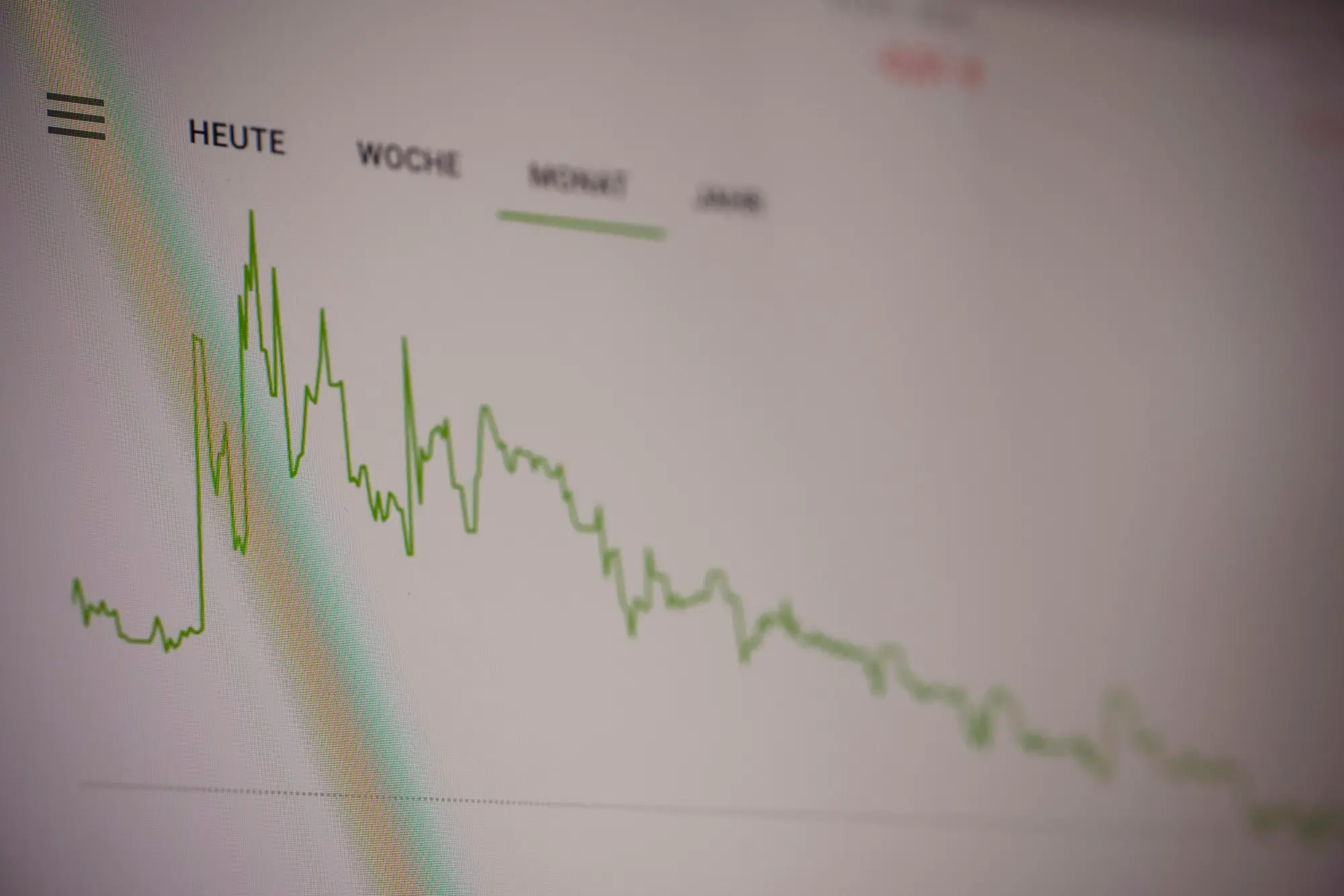 Green trend graph on a screen